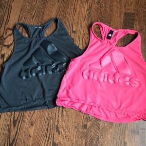 Two Adidas logo crop tanks size medium
